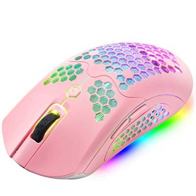 Drahtlose/verkabelte leichte Gaming-Maus, Dual-Modi, wiederaufladbare 800-mAh-Mäuse, PMW3325,12000 DPI, 16 RGB-Hintergrundbeleuchtung, 69G Honeycomb Shell-Design, 7 programmierbare Tasten mit Treiber von Hoopond