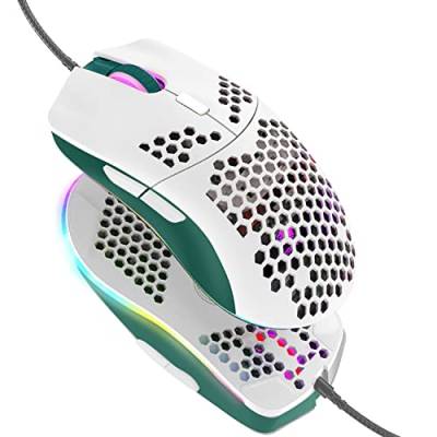 Hoopond Kabelgebundene Gaming-Maus, leichte 69-G-Maus mit Wabenschale und 6400 DPI, programmierbare USB-Gaming-Mäuse mit 6 Tasten, für PC-Gamer und Xbox- und PS4-Benutzer - Grün-Weiß-Mix von Hoopond