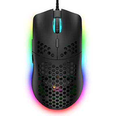 Hoopond M1 Pro Gaming Maus, 69G Honeycomb Shell Extrem leichte kabelgebundene Optical Maus, 6 RGB Farbwechselmodi 6400 DPI 6 Taste Programmierbare USB Computer-Maus für PC/Mac/Laptop /PS4, Schwarz von Hoopond