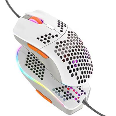 Kabelgebundene Gaming-Maus, leichte 69-G-Maus mit Wabenschale und 6400 DPI, programmierbare USB-Gaming-Mäuse mit 6 Tasten, für PC-Gamer und Xbox- und PS4-Benutzer - Honeybee von Hoopond