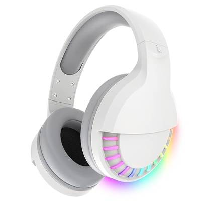Kabellose Bluetooth-Kopfhörer Over Ear, kabelloser&kabelgebundener Dualmodus, RGB-Kopfhörer mit Geräuschunterdrückung, Hi-Fi-Stereo,1000mAh, Bluetooth 5.0-Kopfhörer mit Mikrofon für PC/Telefon (Weiß) von Hoopond