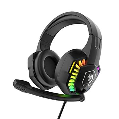 RGB-Gaming-Headset, 5.1-Kanal-Stereo-Surround-Sound, 3,5-mm-Kabel-LED-Over-Ear-Komfortkopfhörer mit Geräuschunterdrückungsmikrofon und Inline-Lautstärkeregler für PC Xbox One PS4 Laptop Mac (Schwarz) von Hoopond