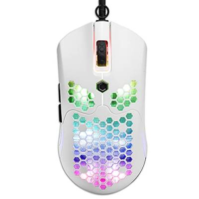 RGB Wired Lightweight Gaming Mouse, 65G with Honeycomb Shell Ultralight Ultraweave Cable, 26 RGB Backlit, 12000DPI Programmable Drive 7 Buttons Optical Mice von Hoopond