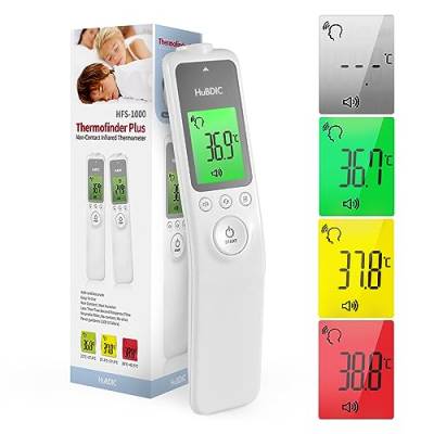 HubiBaby No-Touch Stirnthermometer, digitales Infrarot-Thermometer für Erwachsene und Kinder, Baby-Thermometer mit Fieberalarm, schnell und genau (HFS-1000, weiß+Hygrometer) von HuBDIC