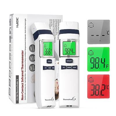 HubiBaby No-Touch-Stirnthermometer, digitales Infrarot-Thermometer für Erwachsene und Kinder, Baby-Thermometer mit Fieberalarm (FS-700, weiß+Hygrometer) von HuBDIC