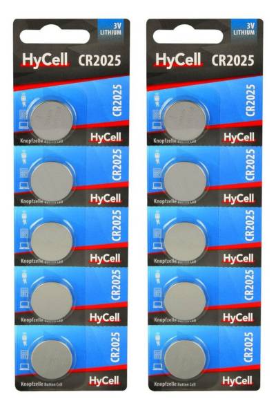 HyCell 10er Pack Lithium Knopfzellen CR2025 3V - Knopfbatterien - 10 Stück Knopfzelle von HyCell