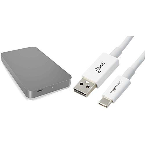 ICY BOX Externes 2,5 Zoll Gehäuse für Festplatten und SSD, USB-C 3.1 (Gen2, 10 Gbit/s), vollständig aus Aluminium, Silber & Amazon Basics - USB C Kabel auf USB Typ A,USB 3.1, 2. Generation, 0,9 m,Weiß von ICY BOX