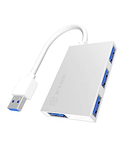 ICY BOX IB-Hub 1402 4-Fach USB 3.0 Hub, integriertes USB-Kabel, Aluminiumgehäuse, Silber/weiß von ICY BOX