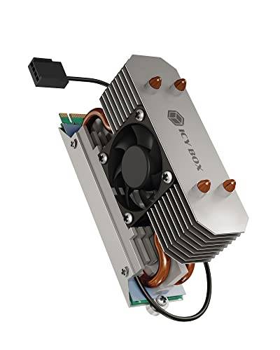 ICY BOX M.2 Kühler mit Lüfter und Heatpipe Kühlkörper für M.2 NVMe & SATA SSD bis 2280, 30 mm Lüfter aktiv, Wärmeleitpad inklusive von ICY BOX