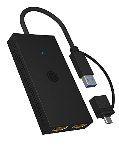 ICY BOX USB zu Dual HDMI Splitter (2K 60Hz / 4K 30Hz), USB-A & USB-C zu 2X HDMI, Unterstützt Windows, MacOS & ChromeOS, IB-SPL1029AC von ICY BOX