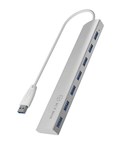 Icy Box IB-AC6701 7-fach USB 3.0 Hub mit integriertem USB-Kabel und Aluminium Gehäuse (inkl. 5 V / 4 A Stromadapter) silber von ICY BOX