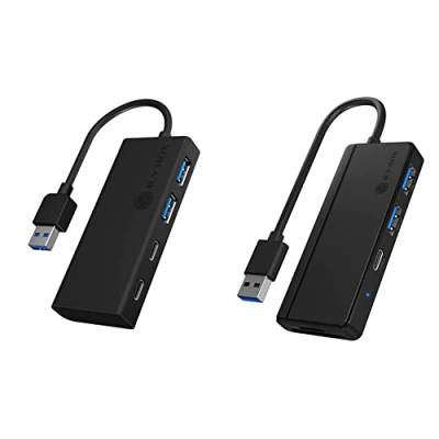 Icy Box USB 3.0 Hub Type-A zu 2X Type-A USB Anschlüssen & USB 3.0 Hub mit Kartenleser (SD, microSD) und 3 USB 3.0 Ports (1 USB-C, 2 USB-A), integriertes Kabel, Schwarz von ICY BOX