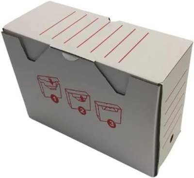 IDMENAGE Archivbox – aus weißem und rotem Karton – Größe 335 x 100 x 245 mm – wird in 12er-Packungen verkauft von IDMENAGE