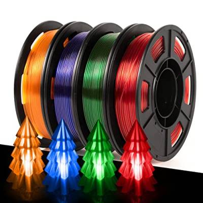 IEMAI 3D-Prtiner-Filament PETG, PETG-Filament 1,75 mm, mehrfarbige Kombination PETG 250 g x 4 Spule, transparentes PETG-Filament-Set, rot/orange/blau/grün, PETG 1,75 Filament von IEMAI