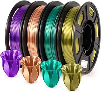 IEMAI Filament 1.75 PLA, Seide Filament 3D Druckmaterialien PLA 3D Printer Filament Violett Smaragdgrün, Bronze, Rosegold, PLA Filament 1.75mm 3D Drucker Filament Set 250g Spule x 4 Farbe von IEMAI