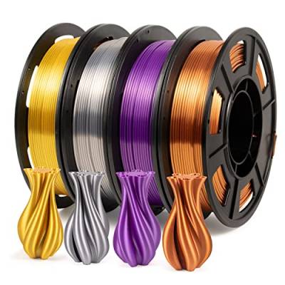 IEMAI Filament 1.75 PLA, Seide PLA Filament 1.75mm 3D Drucker Filament Kupfer, Gold, Silber-, Violett PLA Filament Set 250g Spule x 4 Farbe von IEMAI