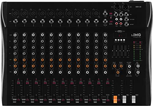 IMG 200100 STAGELINE MXR-120, 12-Kanal Audio-Mischpult mit integriertem MP3-Player und Bluetooth-Empfänger, Audio-Console mit 10 Mono-Eingangskanälen mit Gainregler, Mix-Pult in Schwarz von IMG STAGELINE