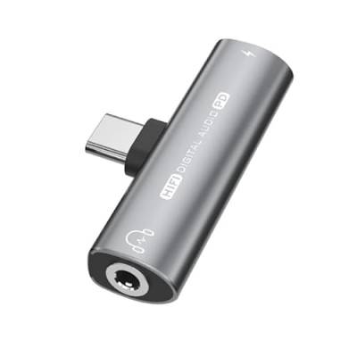 INF USB-C-zu-3,5-mm-Adapter für Kopfhörer und Ladegerät, für Geräte mit USB-C-Buchse, unterstützt die Musikwiedergabe, 5 cm, 1 x Adapter (Grau) von INF