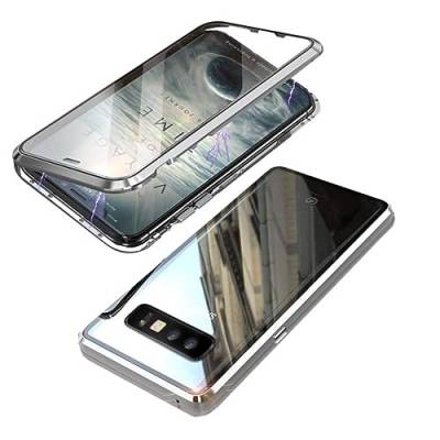 Magnetische Handyhülle kompatibel mit Samsung Galaxy S10, Magnethülle mit Displayschutz, gehärtetes Glas, Sichtschutz, transparent/silbern von INF