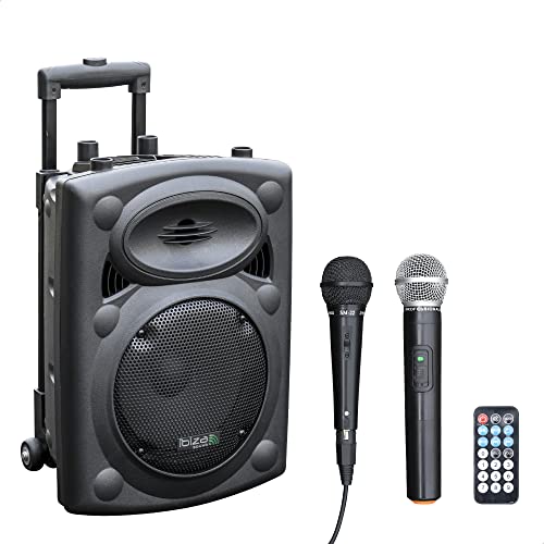 Ibiza - PORT8VHF-BT - Tragbarer Lautsprecher 8"/400W MAX mit 2 Mikrofonen (kabelgebunden und VHF), Fernbedienung und Schutzhülle - Bluetooth, USB, SD - 4 bis 6 Stunden Betriebsdauer von Ibiza