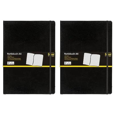 Idena 209280 - Notizbuch DIN A4, kariert, Papier cremefarben, 192 Seiten, 80 g/m², Hardcover in schwarz, 1 Stück (Packung mit 2) von Idena