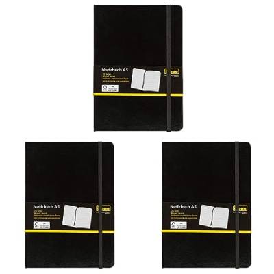 Idena 209281 - Notizbuch DIN A5, kariert, Papier cremefarben, 192 Seiten, 80 g/m², Hardcover in schwarz, 1 Stück (Packung mit 3) von Idena