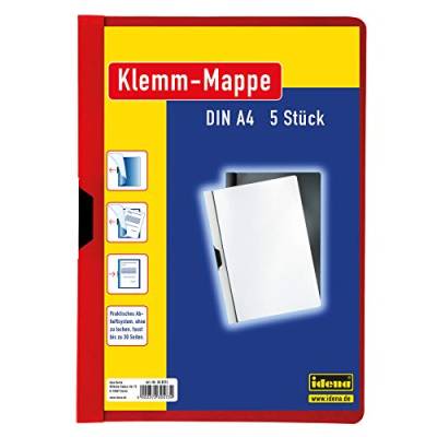 Idena 300573 - Klemmmappe für DIN A4, rot, 5 Stück, Fassungsvermögen bis zu 30 Seiten von Idena