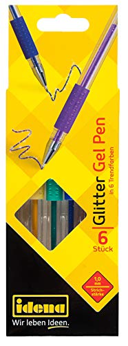 Idena 512080 - Gel-Pen Glitter, 6 Stück in Trendfarben, im Karton-Etui von Idena