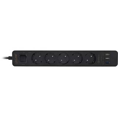 InLine 16491U Steckdosenleiste, 5-fach Schutzkontakt, Überspannungsschutz und QuickCharge USB, mit Schalter, 1,5m, schwarz von InLine