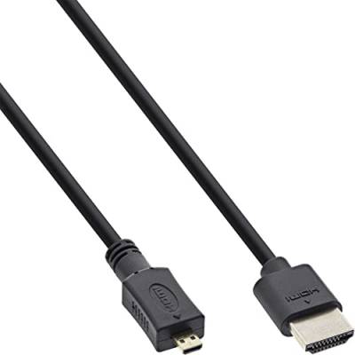 InLine 17555D HDMI Superslim Kabel A an D, HDMI-High Speed mit Ethernet, Premium, schwarz / gold, 0,5m von InLine