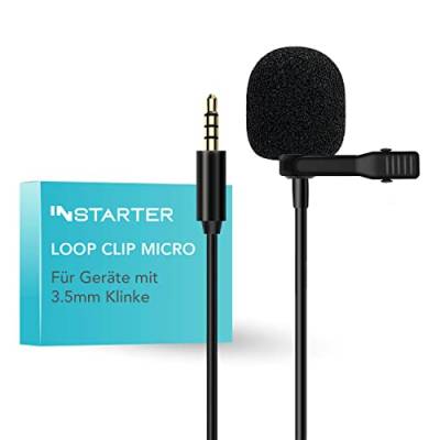 Instarter Lavalier-Ansteckmikrofon mit 3,5mm Klinkenanschluss (6m Kabel), Windschutz & Tasche I klarer Sound I für Kamera, Smartphone, Tablet, PC I 360 Grad Klangaufnahme I mit Klemme zur Befestigung von Instarter