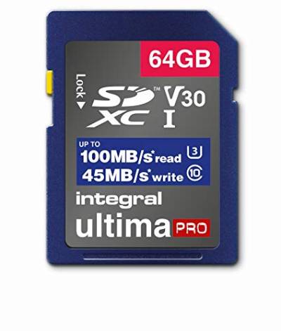 Integral Memory 64 GB SDxC Premium Ultra High Speed bis zu 100 MB/s Lesegeschwindigkeit, 45 MB/s Schreiben, Klasse 10 V30 UHS-I U3, von Integral Memory von Integral
