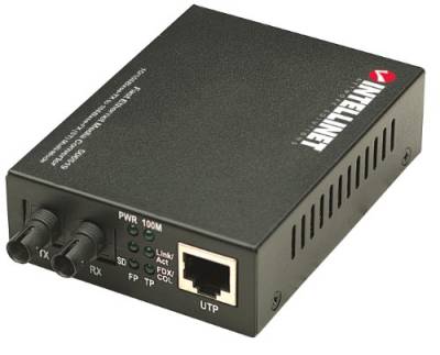 Intellinet 506519 Fast Ethernet Medienkonverter 10/100Base-TX auf 100Base-FX (ST) Multimode 2 km schwarz, 10/100 Mbit/s von Intellinet
