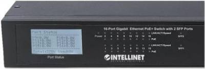 Intellinet Gigabit Ethernet PoE+ Switch with 2 SFP Ports and LCD Screen - Switch - nicht verwaltet - 16 x 10/100/1000 (PoE+) + 2 x Gigabit SFP - Desktop, an Rack montierbar - PoE+ (370 W) (561259) von Intellinet