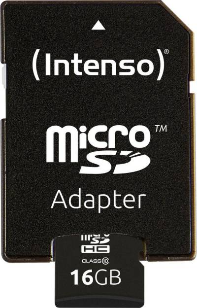 Intenso microSDHC Class 10 + SD-Adapter Speicherkarte (16 GB, 20 MB/s Lesegeschwindigkeit) von Intenso