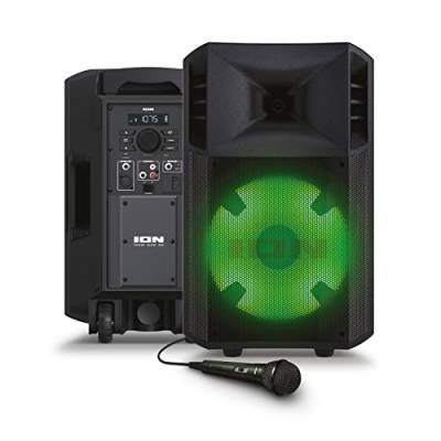 ION Audio Power Glow – 300-Watt Bluetooth-Lautsprecher mit Karaoke-Mikrofon, Lichtern, Multikanal-Mixer und wiederaufladbarer Batterie von Ion