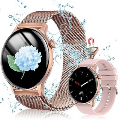 JANOLTY Smartwatch Damen Herren mit Telefonfunktion / 1.43" AMOLED-Display/ 2* Uhrenarmbänder,Fitnessuhr Damen,Fitnessuhr Tracker mit IP68 Wasserdicht,Blutdruckmessung,SpO2,Herzfrequenz (Rosa) von JANOLTY