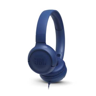 JBL Tune500 On-Ear Kopfhörer mit Kabel in Blau – Ohrhörer mit 1-Tasten-Fernbedienung, integriertem Mikrofon & Sprachassistent – Telefonieren und Musik hören unterwegs von JBL