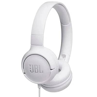 JBL Tune500 On-Ear Kopfhörer mit Kabel in Weiß – Ohrhörer mit 1-Tasten-Fernbedienung, integriertem Mikrofon & Sprachassistent – Telefonieren und Musik hören unterwegs von JBL