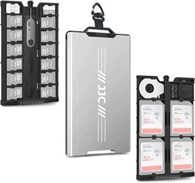 JJC Pop-Up Speicherkarten Etui Aufbewahrung Ultra Silm für 4 SD SDXC SDHC + 12 Micro SD SDXC SDHC + 2 SIM Karte, Micro SD Karten Tasche Halter SD Case - GRAU von JJC