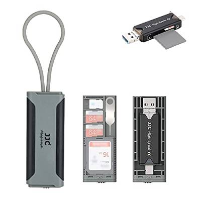 JJC Speicherkartenhülle mit USB 3.0 Multifunktions-Kartenleser, schmal, tragbar, Reisehalter, Speicher für 1 SD + 2 TF + 1 Nano-SIM-Karte (Grau & Schwarz) von JJC
