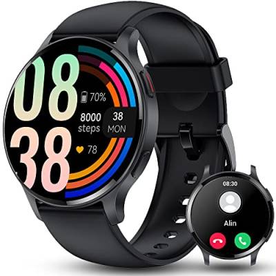 Smartwatch Herren mit Telefonfunktion, 1.45 Zoll HD Armbanduhr,Menstruationszyklus SpO2 Kalorien Pulsmesser Schlafmonitor Schrittzähler 100+ Sportmodi Fitness Tracker IP68 Android iOS (Schwarz) von JRLinco