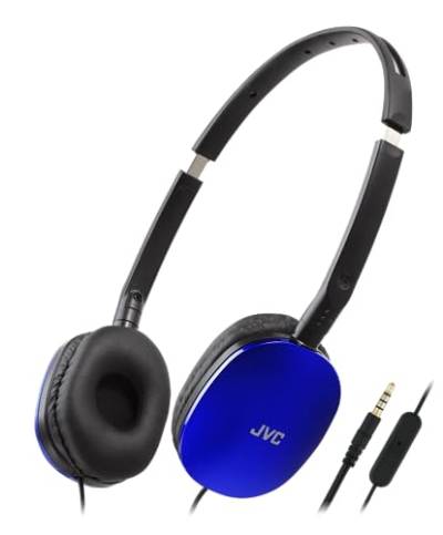 JVC HA-S160M-A - Flats Faltbarer und kompakter Kopfhörer in Glossy Trendfarbe, mit Schalter für Mikrofon EIN/aus, ideal für Telearbeit und Online-Seminare (Blau) von JVC