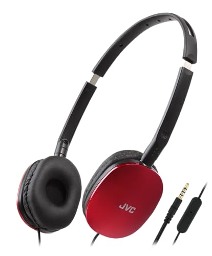 JVC HA-S160M-R - Flats Faltbarer und kompakter Kopfhörer in Glossy Trendfarbe, mit Schalter für Mikrofon EIN/aus, ideal für Telearbeit und Online-Seminare (Rot) von JVC