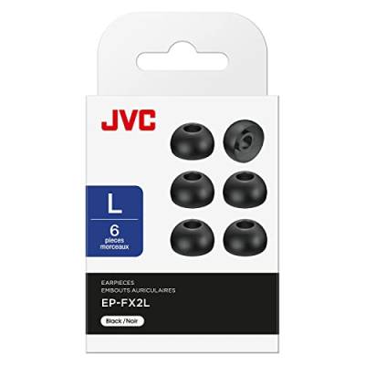 Silikon-Ohrpolster für Kopfhörer, Set mit 6 Ersatz-Ohrhörern, universelle Standardgröße, in 2 Farben und 3 Größen, JVC EP-FX2L-B (schwarz) von JVC