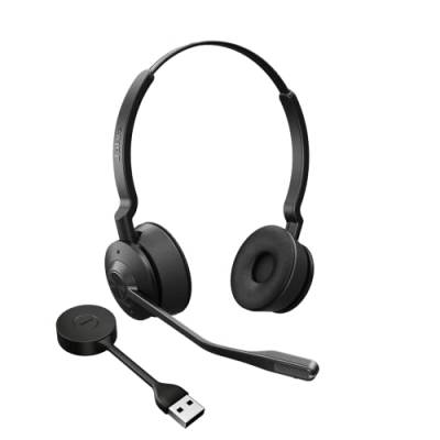 Jabra Engage 55 Schnurloses Stereo-Headset mit Link 400 USB-A DECT-Adapter - Mikrofon mit Geräuschunterdrückung, umfangreiche Reichweite - Für Google Meet und Zoom zertifiziert - Schwarz von Jabra