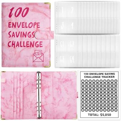 Jacekee 100 Umschlag-Challenge-Ordner | Sparherausforderungsbuch mit Geldumschlägen | Budgetplaner Sparbuch | Budget Binder spart 5.050 Dollar von Jacekee