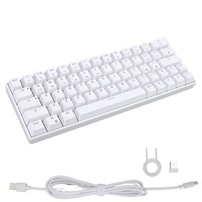 Mechanische Tastatur, Weiße 64-Tasten-Gaming-Tastatur, Kabellos, 2,4 G, Bluetooth 3.0 5.0, Typ C, Kabelgebunden, Drei Modi, Gaote Shaft, Mechanische Tastatur für Windows PC Gaming(Brauner Schalter) von Jectse