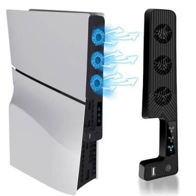 Lüfter für PS5 Slim Zubehör, Joso Lüfter mit 3 Stufen einstellbarer Geschwindigkeit Cooling Fan System für PS5 Slim Konsole, Kompatibel mit PlayStation 5 Slim Digital Edition und Disc Version von Joso