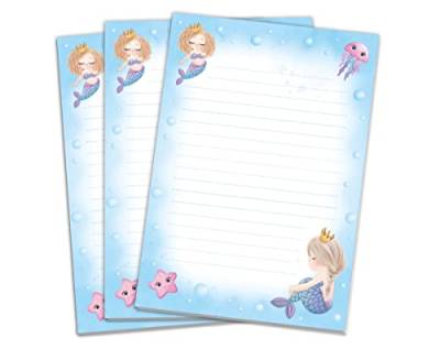 Blöcke Schreibblock mit Kindermotiv Meerjungfrau für Mädchen (3 Blöcke mit je 25 Blätter in A5-Format) von Junapack